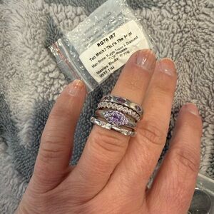 Bomb Party Elegant Silver and Purple Ring Set